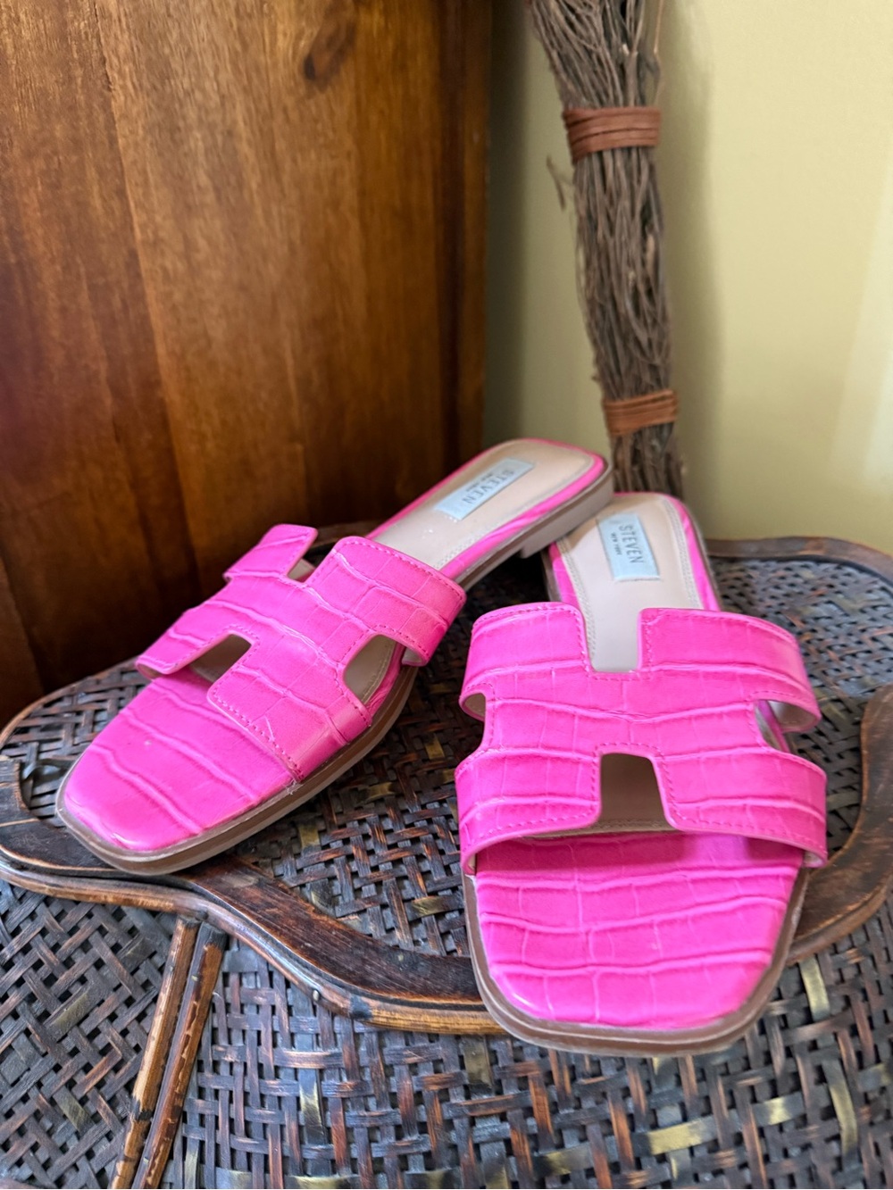Steve Madden Hot Pink Faux-Croc Slide Mules